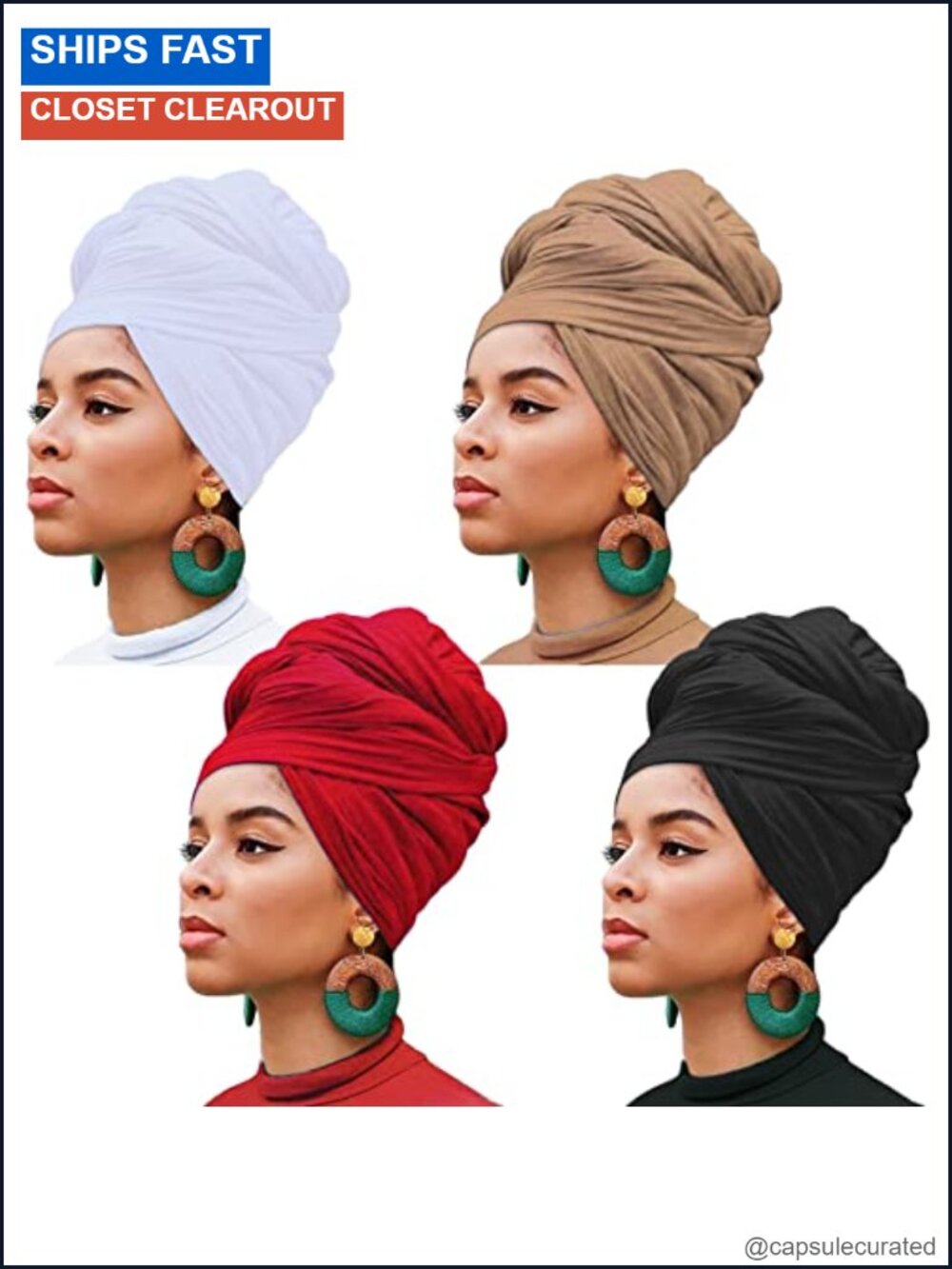4 Pack Stretch Jersey Turban Head Wrap Headband Extra Long Hair Scarf Soft